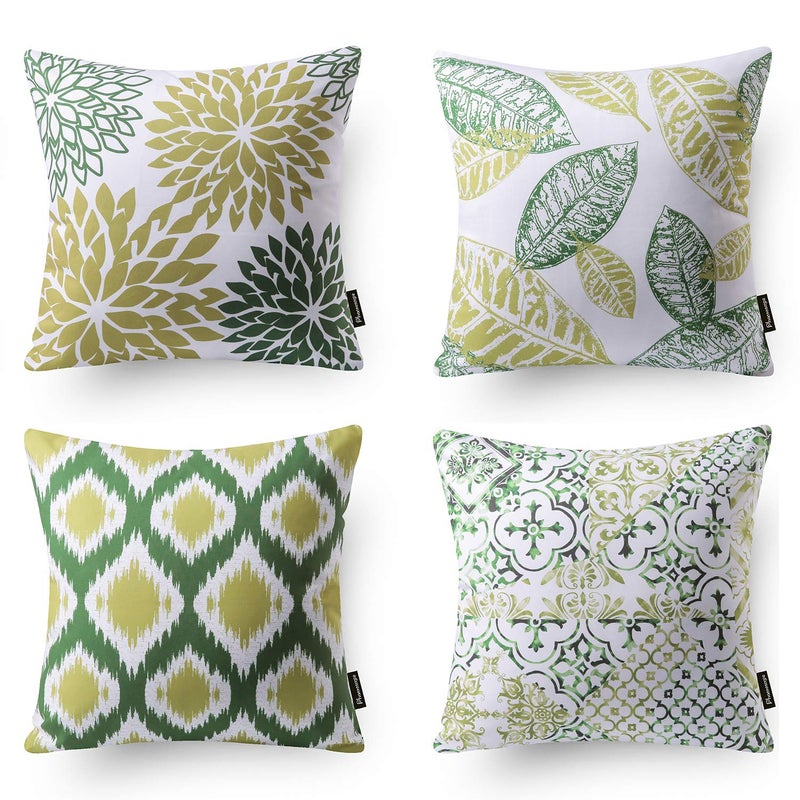 Phantoscope Phantoscope Set of 4 New Living Series Leaf Geometric Green Throw Decorative Pillow Cover Cushion Cover 18 x 18 inches 45 x 45 cm  - Image 1