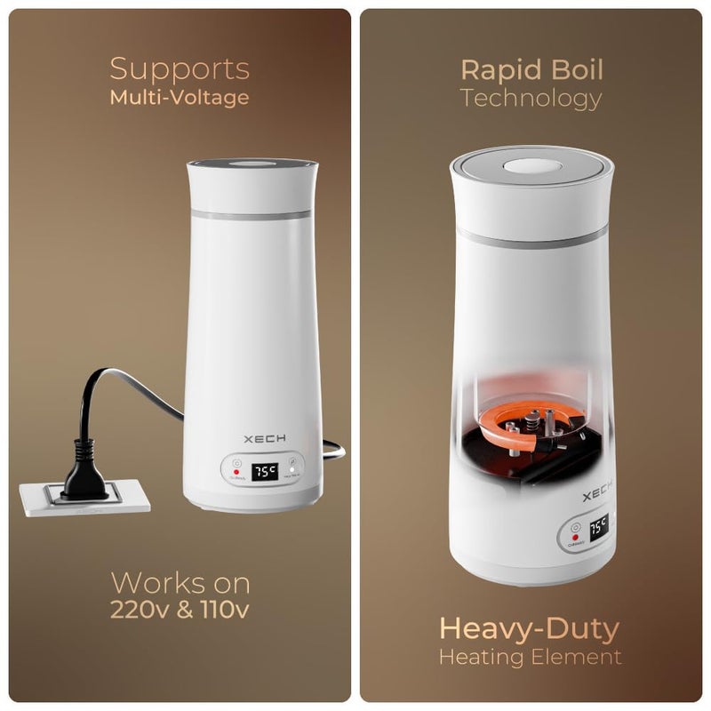 Xech غلاية كهربائية صغيرة مع تحكم في درجة الحرارة 400 مل غلايات محمولة ميني لغلي الماء الساخن 300 واط زجاجة كهربائية للشاي والقهوة بدون حليب هدية عيد ميلاد للأخت والأخ (هايدروبويل الرقمية) - Image 5