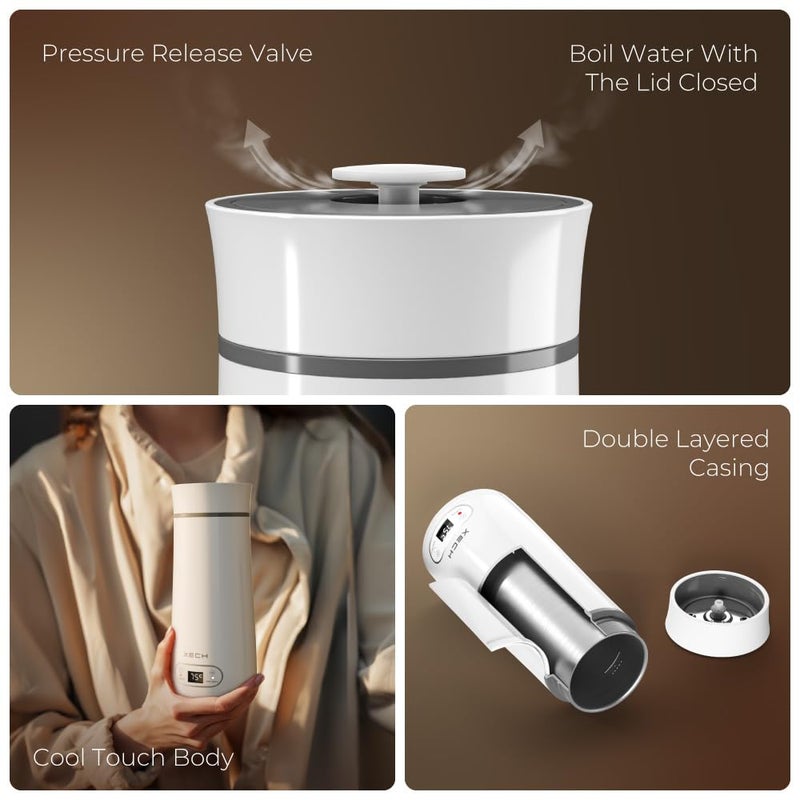 Xech غلاية كهربائية صغيرة مع تحكم في درجة الحرارة 400 مل غلايات محمولة ميني لغلي الماء الساخن 300 واط زجاجة كهربائية للشاي والقهوة بدون حليب هدية عيد ميلاد للأخت والأخ (هايدروبويل الرقمية) - Image 4