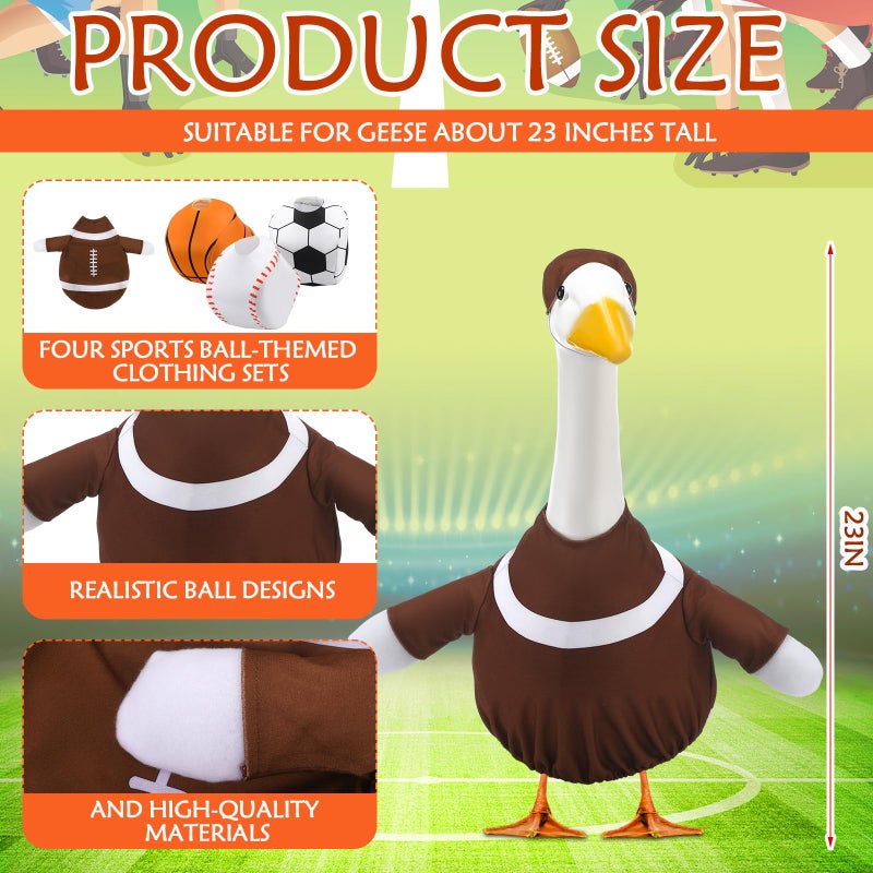 Abbylike 4 Set Football Porch Goose Outfit Lawn Baseball Goose Costume Rugby Basketball Porch Game Day Clothes for 23" H Statue Patio Yard Bowl Party Celebrations Decor - Image 3