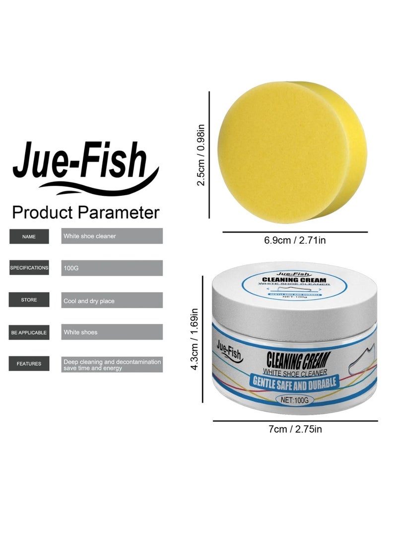 JUE-FISH Cleaning Cream White Shoe Cleaner 100g Shoe Whitener Cream with Cleaner Sponge White Shoe Stains Remover Long Lasting Dustproof Shoes Cleaning  - Image 3