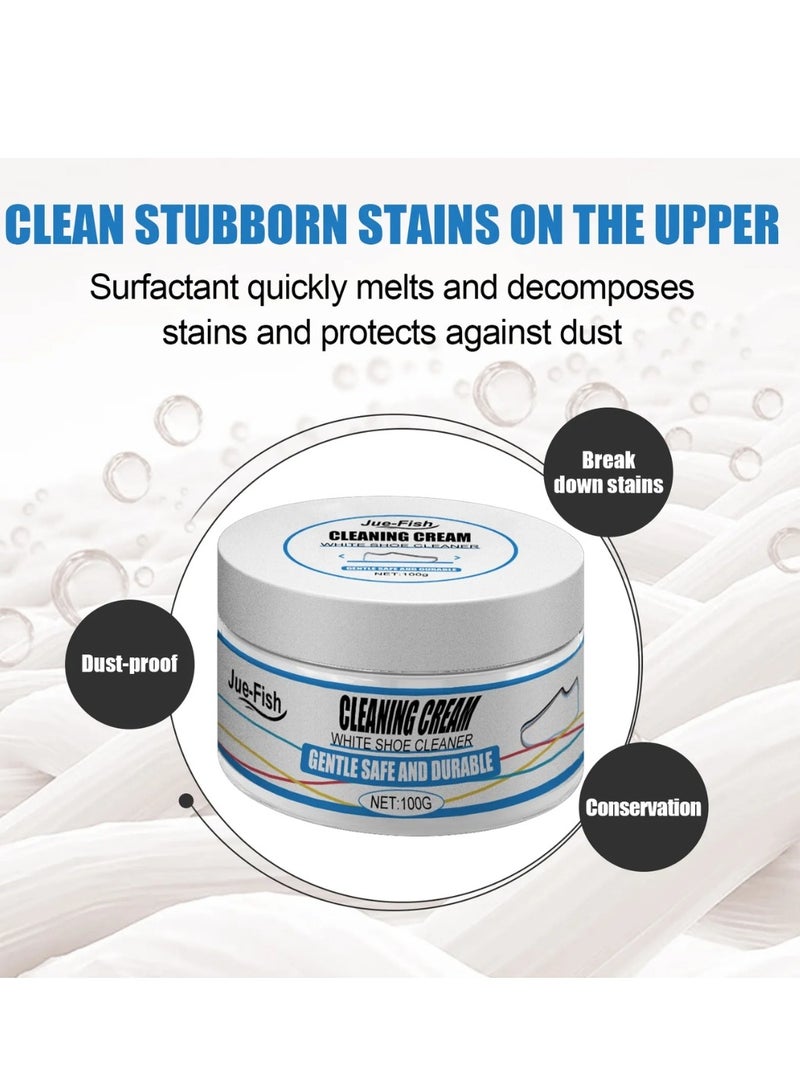 JUE-FISH Cleaning Cream White Shoe Cleaner 100g Shoe Whitener Cream with Cleaner Sponge White Shoe Stains Remover Long Lasting Dustproof Shoes Cleaning  - Image 5