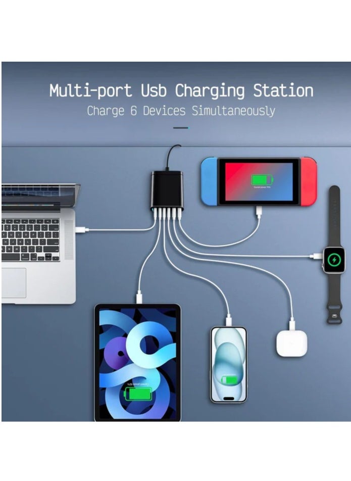 SP - USB C Charging Station 120W GaN Compact 6 Port USB C Charging Station, Portable USB C Wall Charger Adapter 3 PD USB C and 1 QC 2 USB A Port Suitable for All iPad iPhone 14 13 12 11 Pro Max Galaxy - Image 1