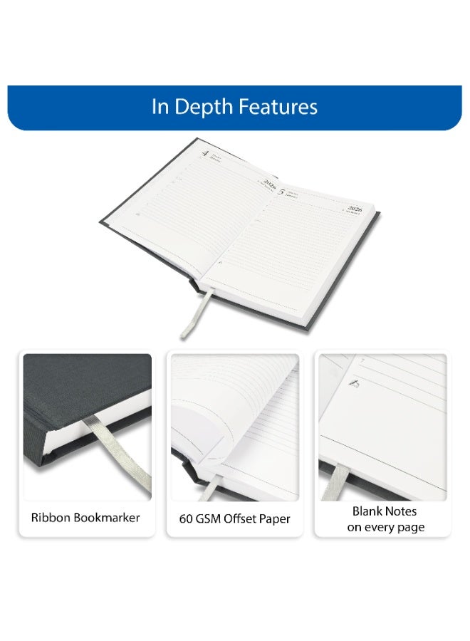 FIS 2026 Diary, A5 Size Diary(148x210mm), Hard Cover Vinyl Materials, English, 60gsm White Paper, Grey Color-FSDI21E26GY - Image 5