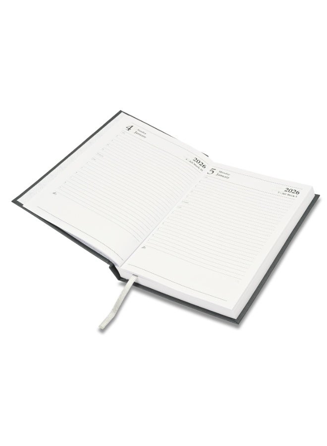 FIS 2026 Diary, A5 Size Diary(148x210mm), Hard Cover Vinyl Materials, English, 60gsm White Paper, Grey Color-FSDI21E26GY - Image 4