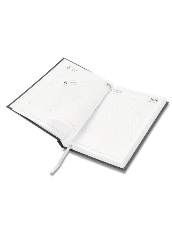FIS 2026 Diary, A5 Size Diary(148x210mm), Hard Cover Vinyl Materials, English, 60gsm White Paper, Grey Color-FSDI21E26GY - Image 2