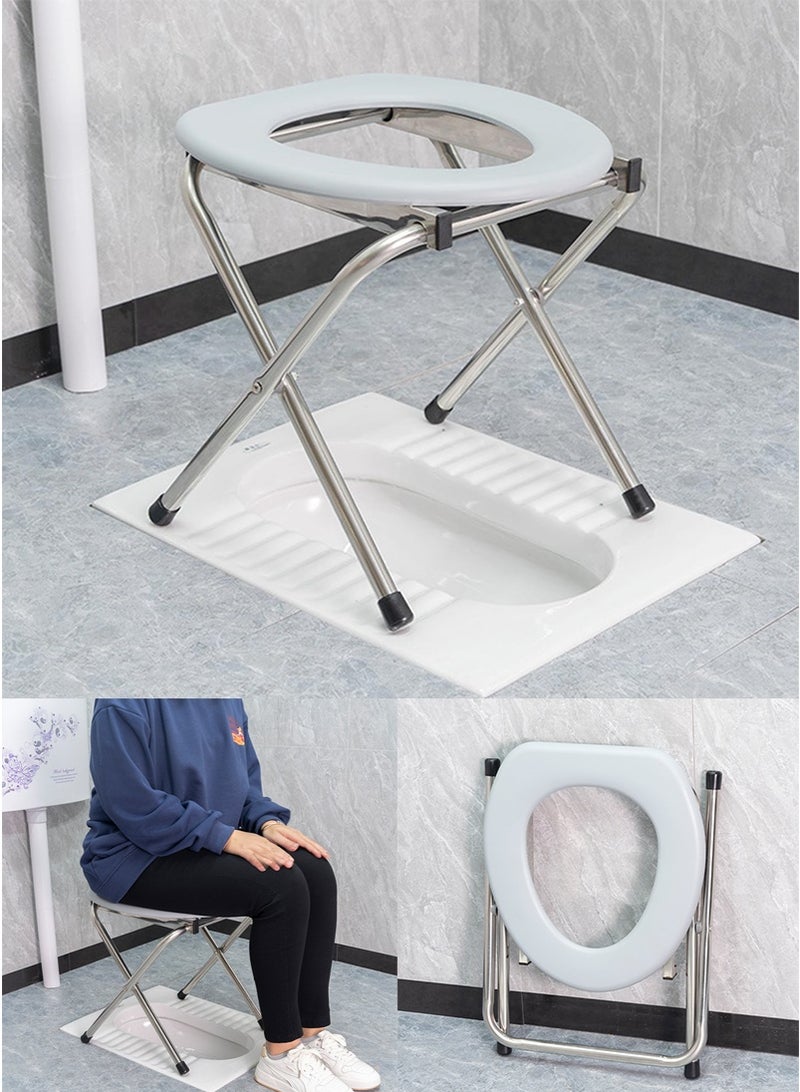 TAPIT Folding Toilet Seat, Portable Toilet for Camping, Stainless Steel Portable Toilet Chair with Soft Seat for Disabled People The Elderly (Grey) - Image 1
