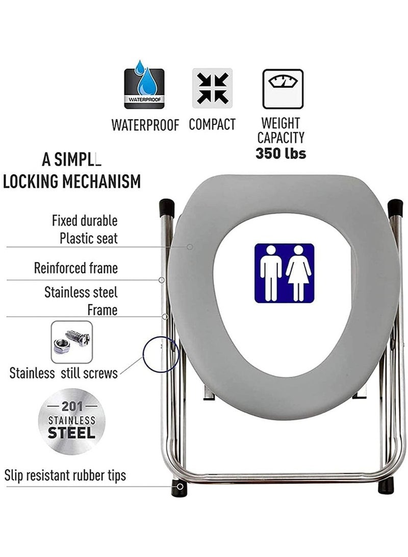 TAPIT Folding Toilet Seat, Portable Toilet for Camping, Stainless Steel Portable Toilet Chair with Soft Seat for Disabled People The Elderly (Grey) - Image 4
