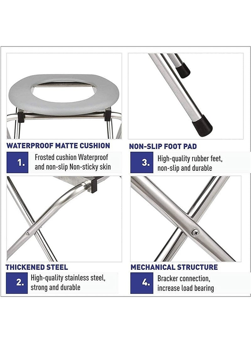 TAPIT Folding Toilet Seat, Portable Toilet for Camping, Stainless Steel Portable Toilet Chair with Soft Seat for Disabled People The Elderly (Grey) - Image 5