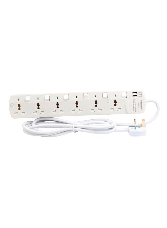 Terminator Extension 6 WAY /3M Universal Socket W/2 USB Sockets & Indicators TPB 6AU DCL & ESMA Approved Terminator  - Image 1