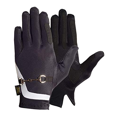 AK SPOFIT AK Horse Riding Gloves Equestrian Ladies Gloves with Bit Chain Running Gloves AKRS6119 BlackSilver 2XS - Image 1