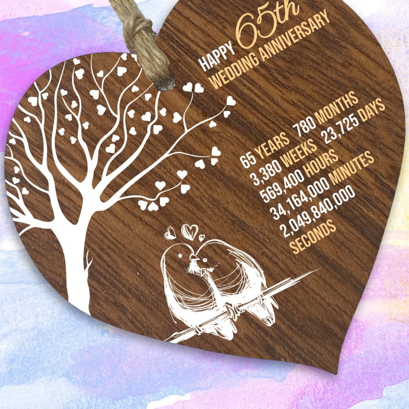Stuff4 65th Wedding Anniversary Wooden Heart Plaque  Dark Wood Sign Keepsake  Celebrate Blue Sapphire Anniversary Wife Husband Boyfriend Girlfriend Mom Dad  Plaque with Quotes Gifts from the Kids - Image 2