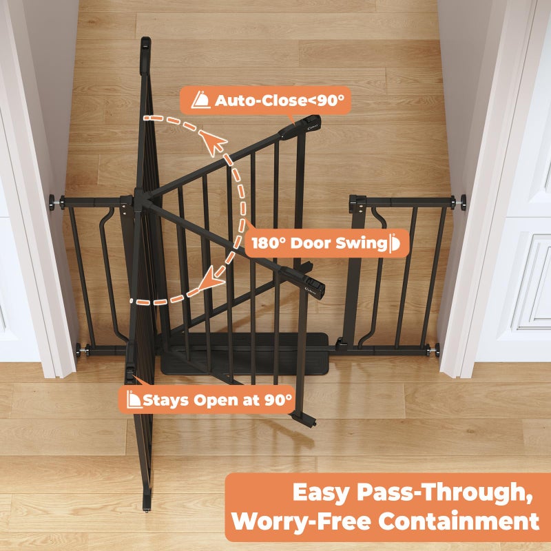 Cideny 29"-40" Baby Gate for Stairs, Auto Close Stroller Friendly Dog Gate Indoor for Doorways, Pressure Mounted Baby Gate, Easy Walk Through Gate for Children & Pets, Black - Image 2