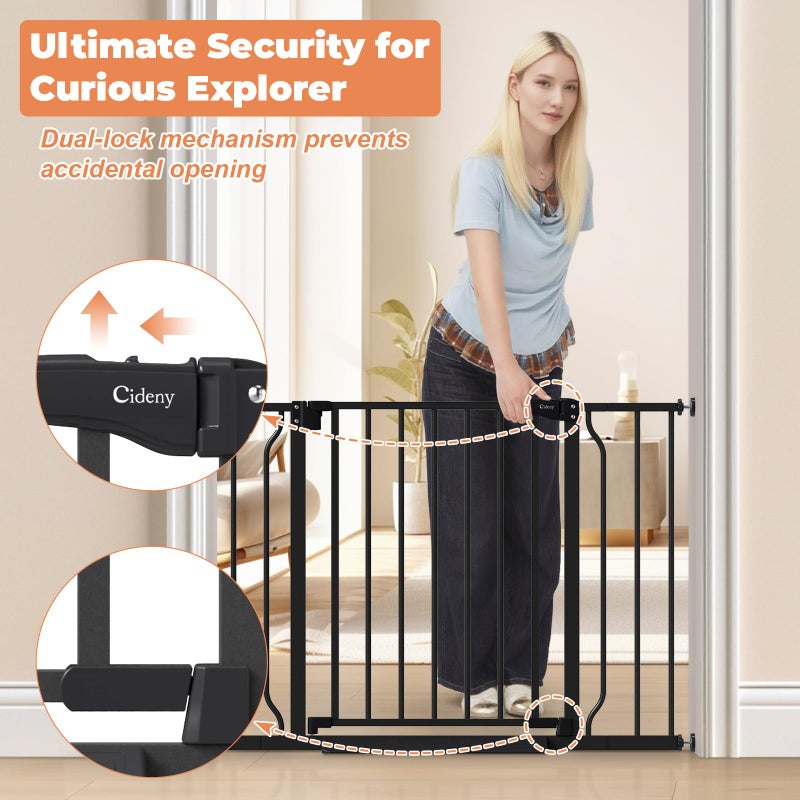 Cideny 29"-40" Baby Gate for Stairs, Auto Close Stroller Friendly Dog Gate Indoor for Doorways, Pressure Mounted Baby Gate, Easy Walk Through Gate for Children & Pets, Black - Image 3