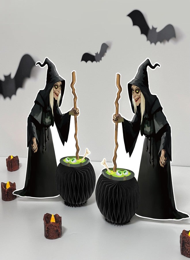 UNIIDECO 2PCS Halloween Centerpieces for Tables, Witch Cauldron Centerpiece Table Decorations Honeycomb Table Centerpieces for Halloween Party Decorations Vintage Spooky Birthday Supplies - Image 4
