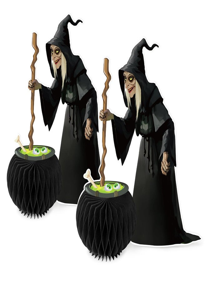 UNIIDECO 2PCS Halloween Centerpieces for Tables, Witch Cauldron Centerpiece Table Decorations Honeycomb Table Centerpieces for Halloween Party Decorations Vintage Spooky Birthday Supplies - Image 1