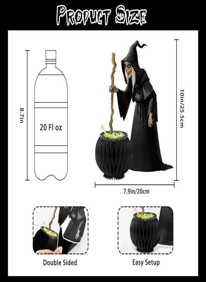 UNIIDECO 2PCS Halloween Centerpieces for Tables, Witch Cauldron Centerpiece Table Decorations Honeycomb Table Centerpieces for Halloween Party Decorations Vintage Spooky Birthday Supplies - Image 2
