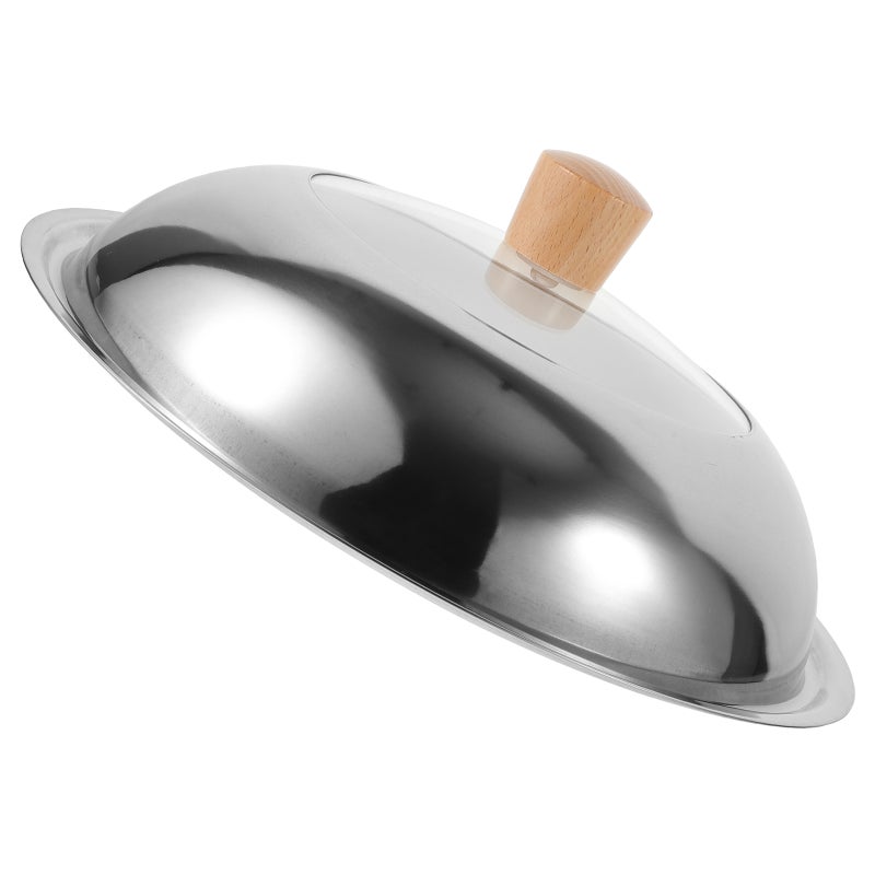 2 Sets Stainless Steel Lid Pot Metal Lid Covering Reusable Pot Lid Multipurpose Lid with Wood Handle - Image 2