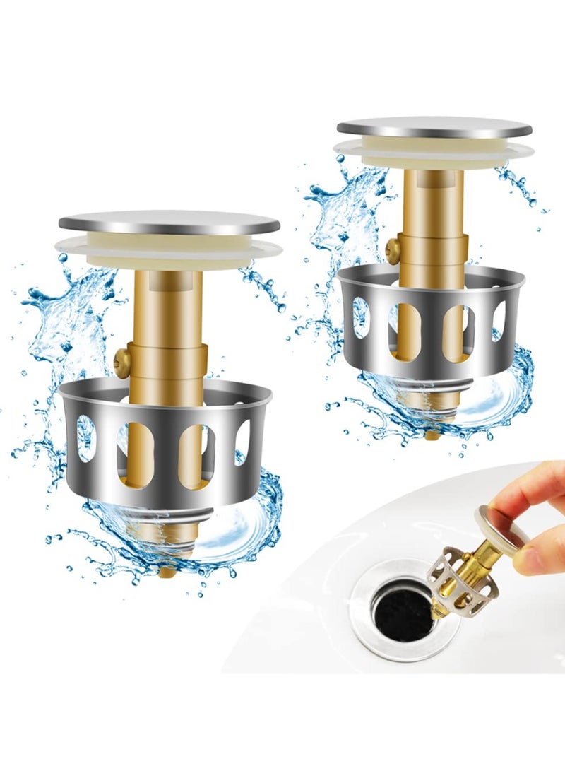 Excefore Stainless Steel Kitchen Bathroom Sink Drain Stopper with Basket - Fits 1.38 Inches Bounce Drain Filter - Anti-Clogging and Leakproof （2 Pcs） - Image 1