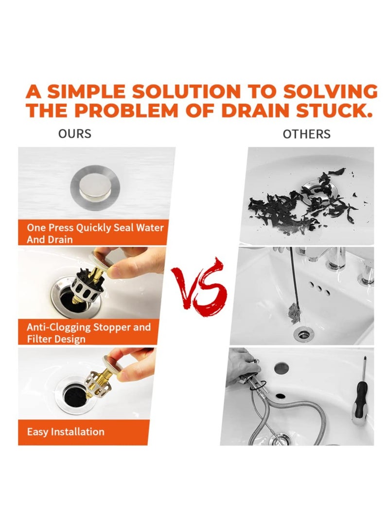 Excefore Stainless Steel Kitchen Bathroom Sink Drain Stopper with Basket - Fits 1.38 Inches Bounce Drain Filter - Anti-Clogging and Leakproof （2 Pcs） - Image 3