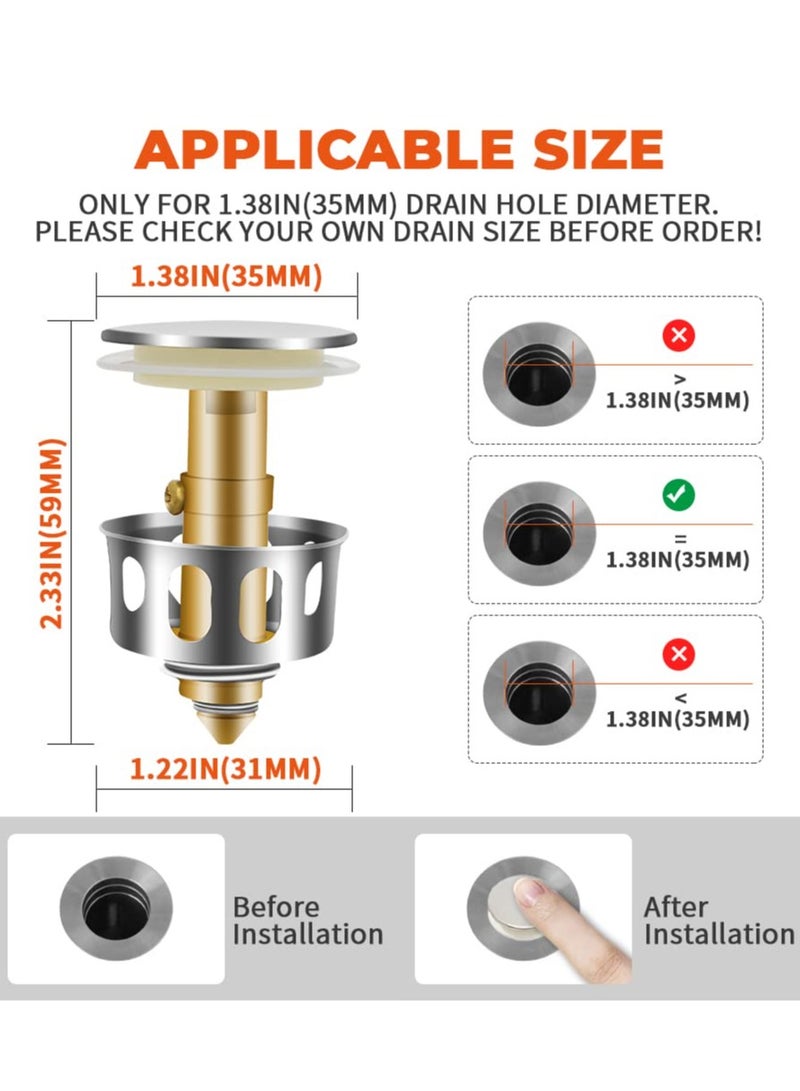 Excefore Stainless Steel Kitchen Bathroom Sink Drain Stopper with Basket - Fits 1.38 Inches Bounce Drain Filter - Anti-Clogging and Leakproof （2 Pcs） - Image 5