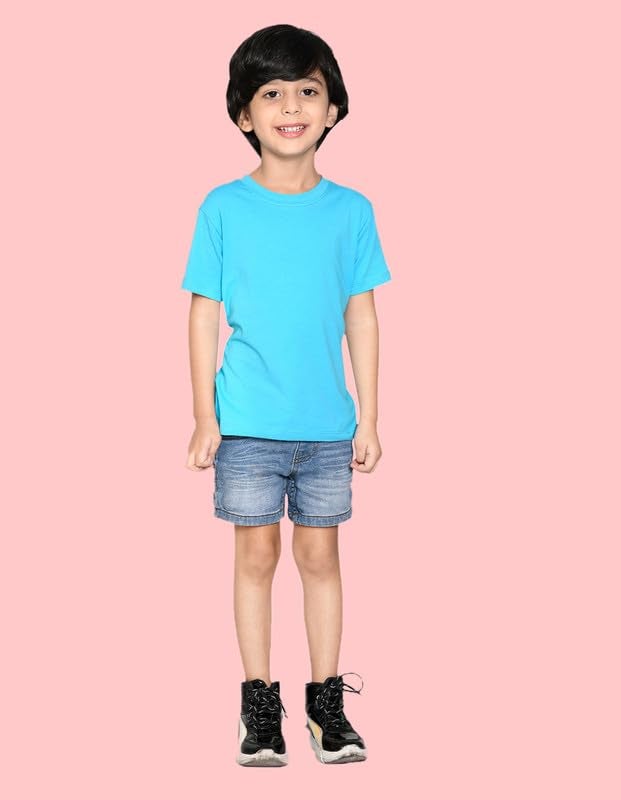 Nusyl Boys Solid Short Sleeves Cotton T-Shirt | Round Neck | Half Sleeve | Plain-Regular Fit | Group 2 Sky Blue - Image 4