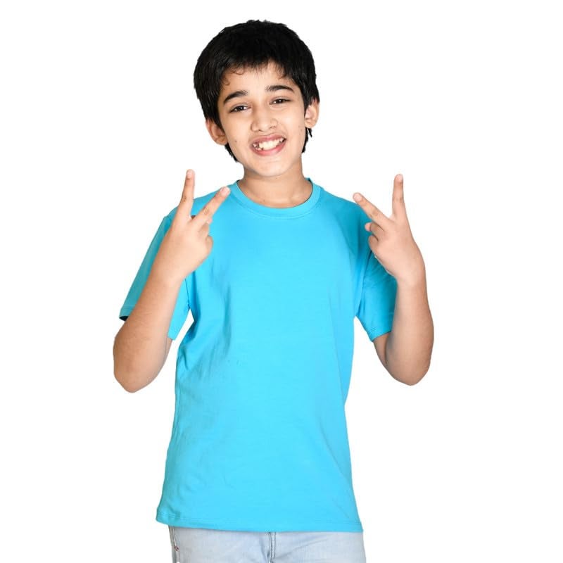 Nusyl Boys Solid Short Sleeves Cotton T-Shirt | Round Neck | Half Sleeve | Plain-Regular Fit | Group 2 Sky Blue - Image 1