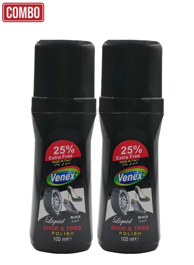 فينكس مجموعة فينيكس كومبو - قطعتان من سائل تلميع الأحذية والإطارات من فينيكس، سعة 100 مل، لون أسود، لاستعادة اللمعان للأحذية الجلدية والجزم وإطارات السيارات، يمنح لمعانًا فوريًا، يزيل الأوساخ، يحمي من التشقق، يدوم طويلاً، سهل الاستخدام بفضل الإسفنجة المدمجة. - Image 1