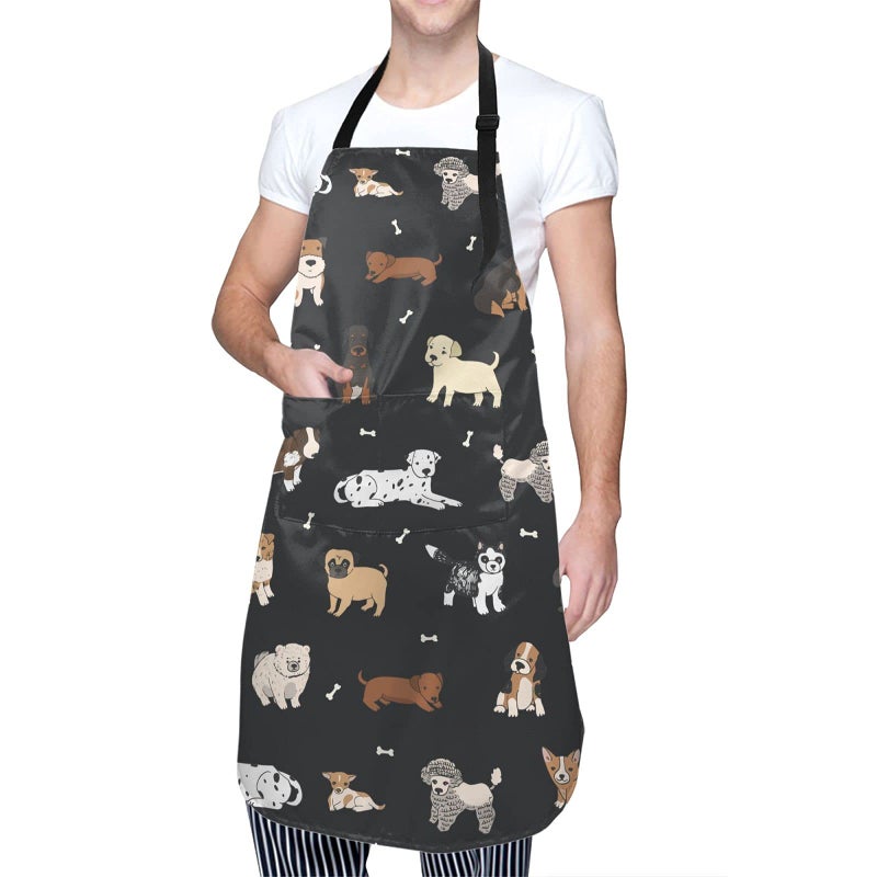 Perinsto Puppy Dog Pets Cute Animals Waterproof Apron with 2 Pockets Kitchen Chef Aprons Bibs for Grooming Cooking Baking Painting Gardening - Image 2