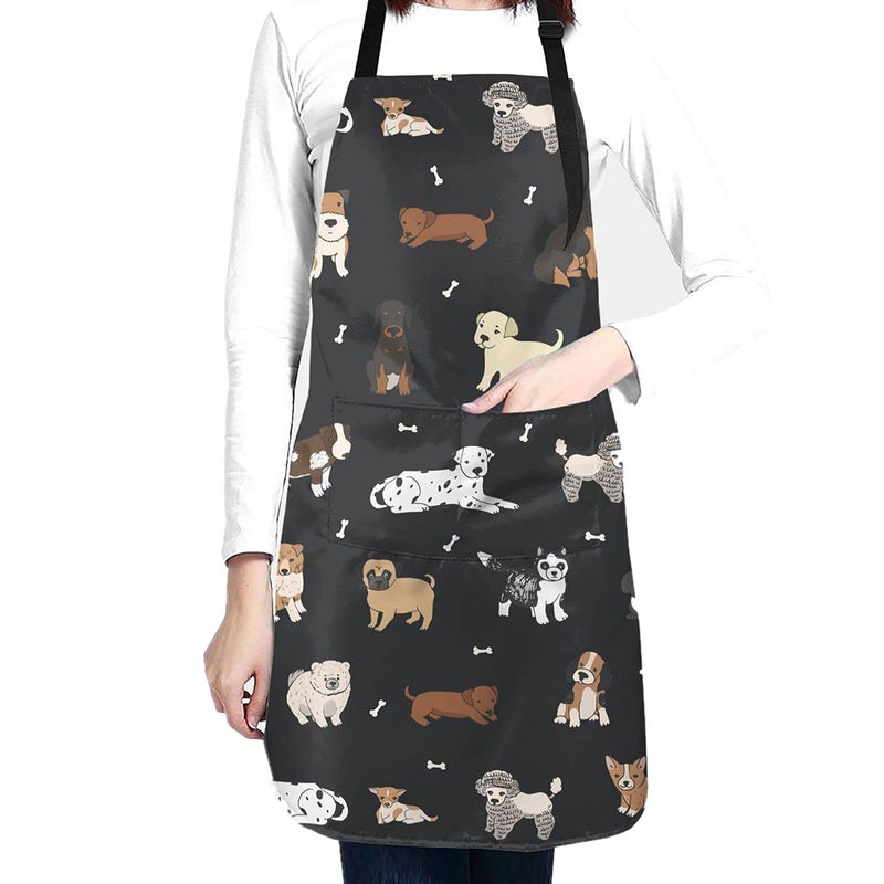 Perinsto Puppy Dog Pets Cute Animals Waterproof Apron with 2 Pockets Kitchen Chef Aprons Bibs for Grooming Cooking Baking Painting Gardening - Image 1