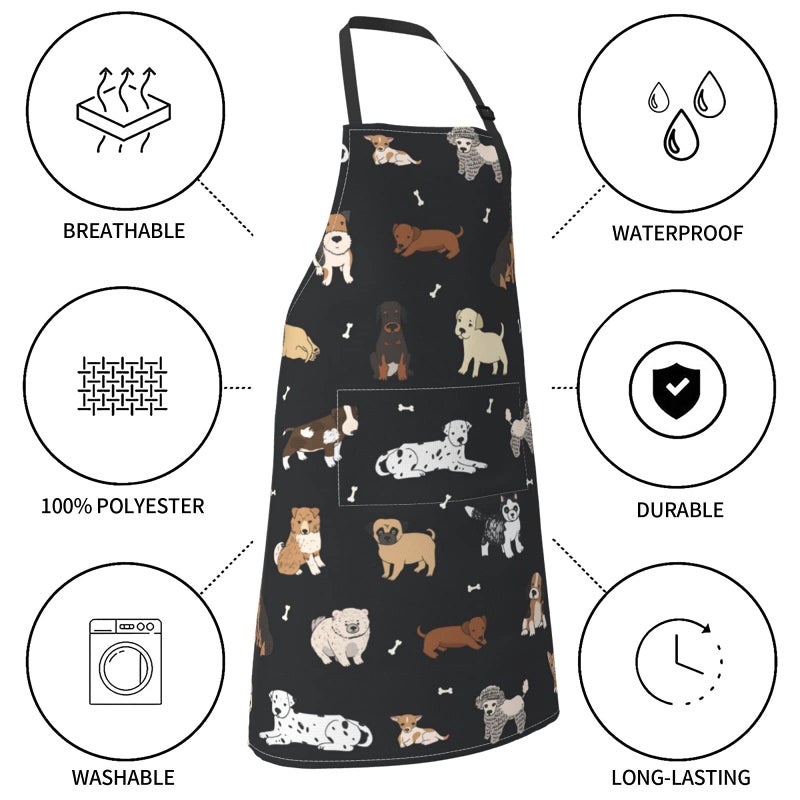 Perinsto Puppy Dog Pets Cute Animals Waterproof Apron with 2 Pockets Kitchen Chef Aprons Bibs for Grooming Cooking Baking Painting Gardening - Image 5