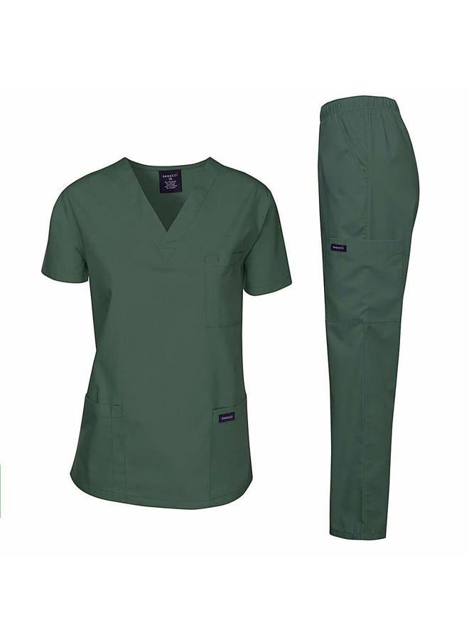 Dagacci Scrubs Medical Uniform Women and Man Scrubs Set Medical Scrubs Top and Pants, Hunter Green, L - Image 1