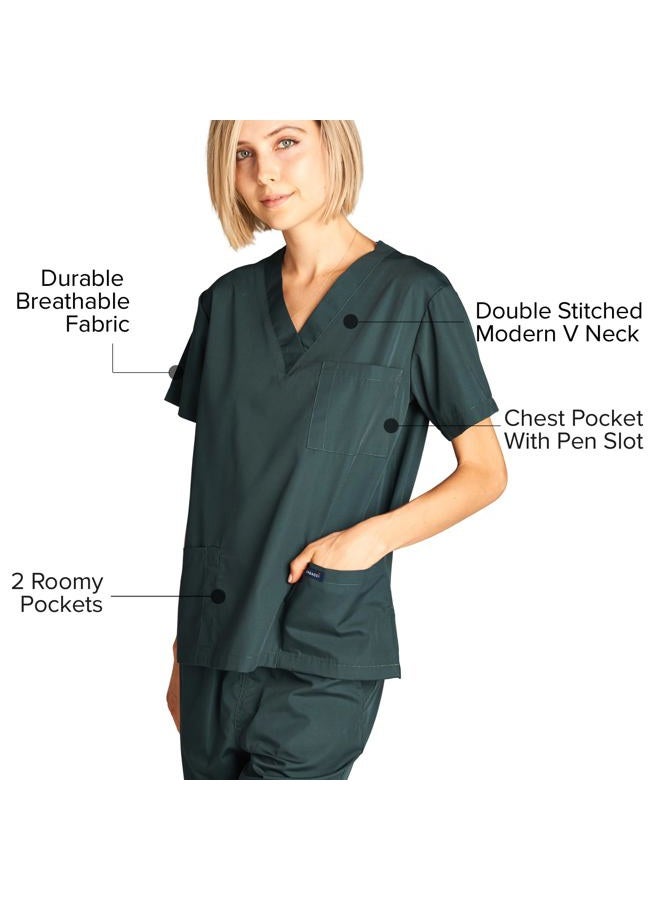 Dagacci Scrubs Medical Uniform Women and Man Scrubs Set Medical Scrubs Top and Pants, Hunter Green, L - Image 5