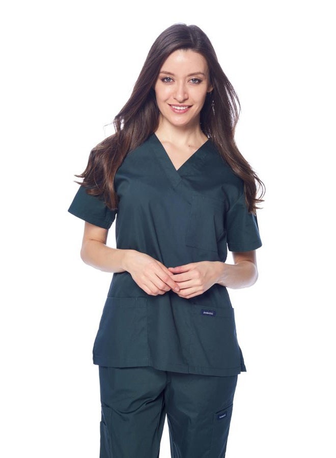 Dagacci Scrubs Medical Uniform Women and Man Scrubs Set Medical Scrubs Top and Pants, Hunter Green, L - Image 4