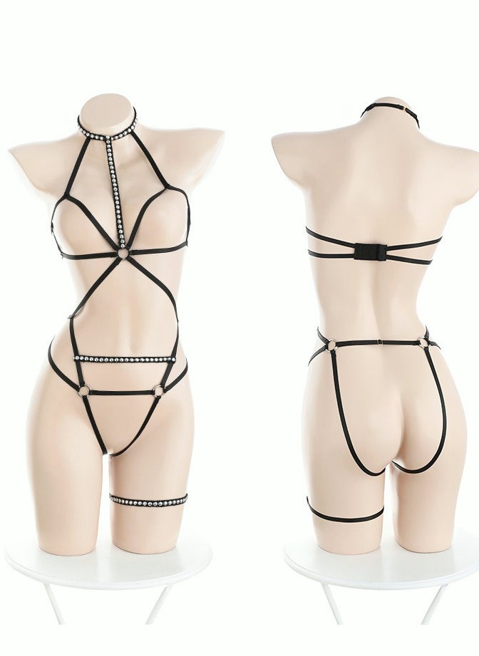 MIXDE - Women Strappy Lingerie with Handcuffs Halter Neck Bandage Body Harness Costume Lingerie Set for Women Bodysuit for Ladies Wife Girlfriend - Image 1
