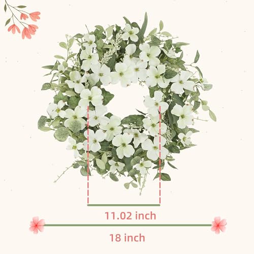 YNYLCHMX 18 Spring Summer Wreaths for Front Door Artificial Floral Wreath with White Phalaenopsis Green Eucalyptus Leaves Green Foliage Wreath for Wall Window Farmhouse Party Holiday Home Decor - Image 3