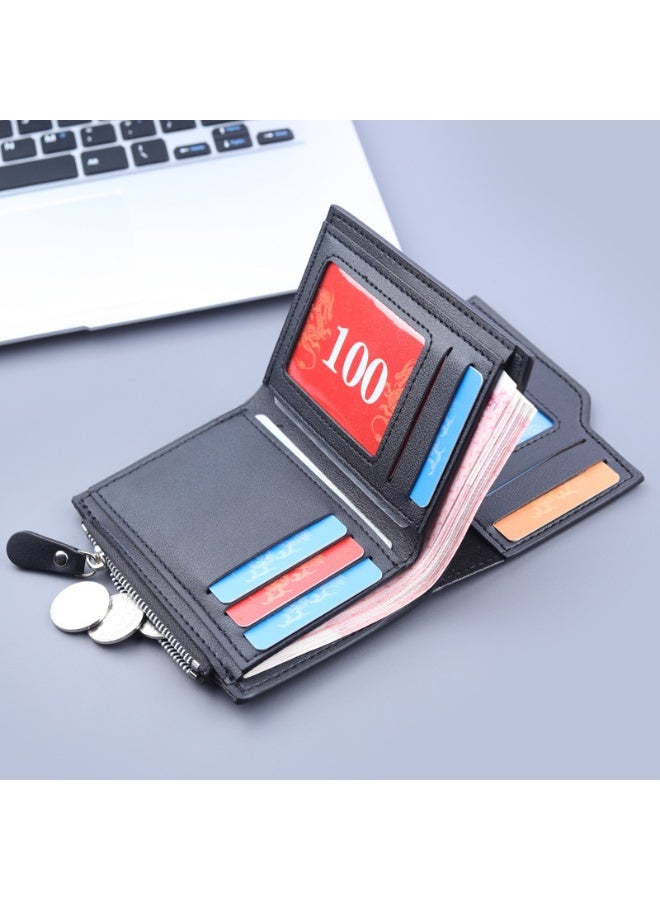 محفظة، حامل بطاقات، محفظة متعددة الوظائف بثلاثة طيات، 13 جيبًا لبطاقات الائتمان مع جيب بسحاب للعملات المعدنية ونافذة لبطاقة الهوية، محفظة عملات معدنية بتصميم بسيط - Image 2