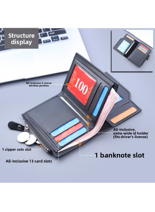محفظة، حامل بطاقات، محفظة متعددة الوظائف بثلاثة طيات، 13 جيبًا لبطاقات الائتمان مع جيب بسحاب للعملات المعدنية ونافذة لبطاقة الهوية، محفظة عملات معدنية بتصميم بسيط - Image 4