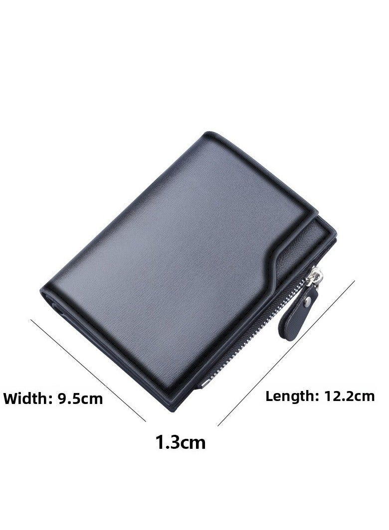 محفظة، حامل بطاقات، محفظة متعددة الوظائف بثلاثة طيات، 13 جيبًا لبطاقات الائتمان مع جيب بسحاب للعملات المعدنية ونافذة لبطاقة الهوية، محفظة عملات معدنية بتصميم بسيط - Image 5