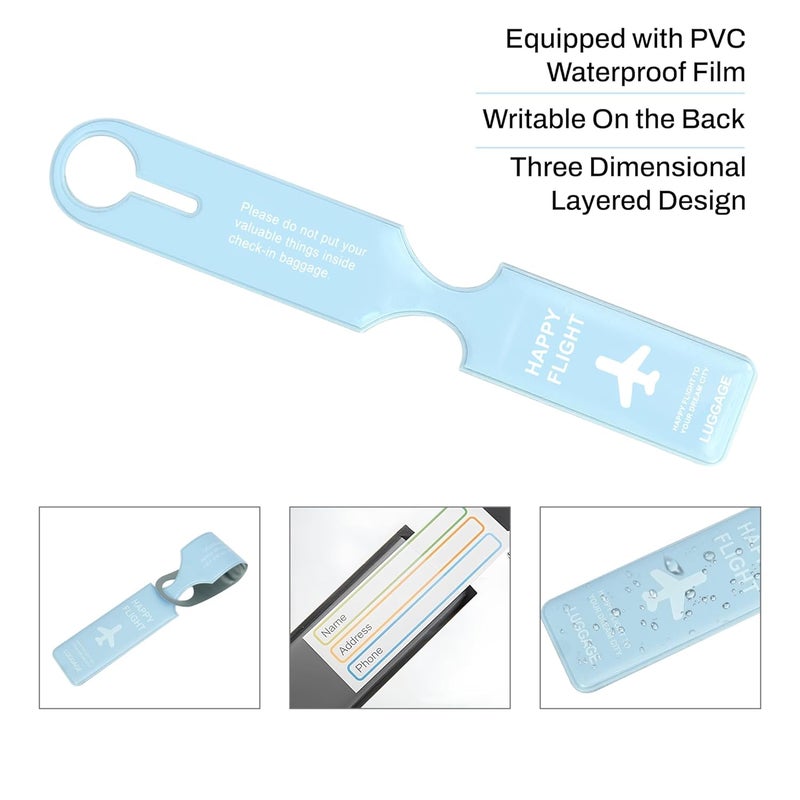 SNDIA 4 حزمة علامات الأمتعة PVC ملصقات الأمتعة للحقائب مع أسماء وعناوين وأرقام هواتف ملصقات علامة السفر لهوية الأمتعة - أزرق سماوي - Image 5