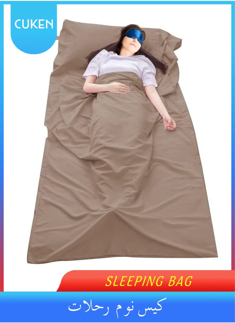 Cuken 115x210cm Sleeping Bag Liner with Storage Bag, Camping Travel Home Bed Sheet, Lightweight Breathable Hotel Compact Sacks (Brown)  - Image 1