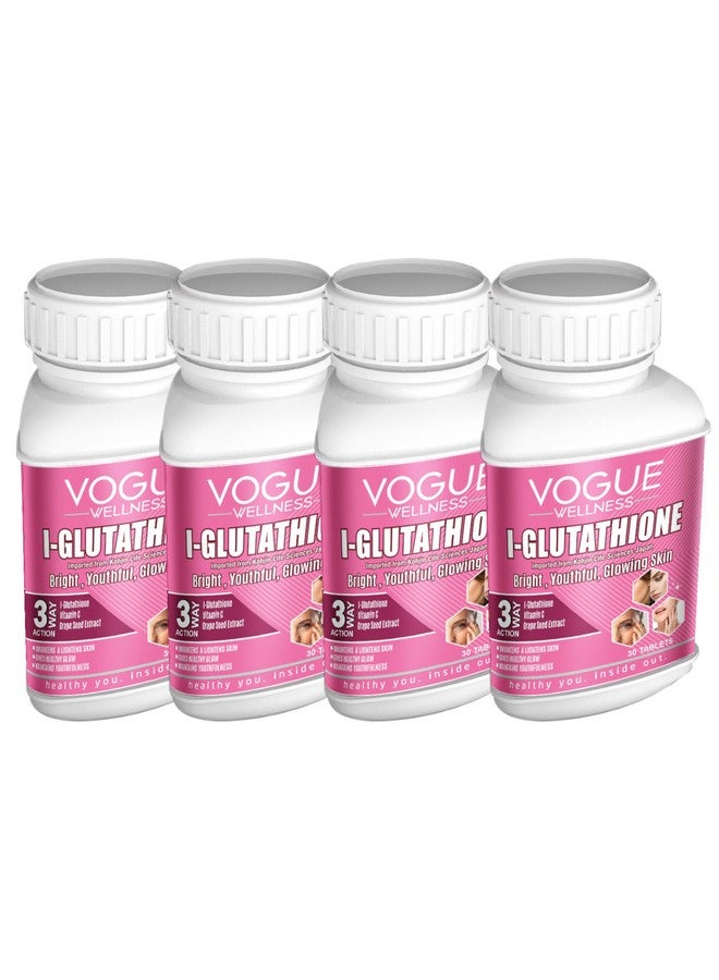 Vogue Wellness L Glutathione Antioxidant and Supplement Improves Immunity, Skin Respiratory Health Biotin, Grape Seed Extract & Alpha Lipoic Acid, for Skin Glow and Hydration 30 Tablets (Pack of 4) - Image 1