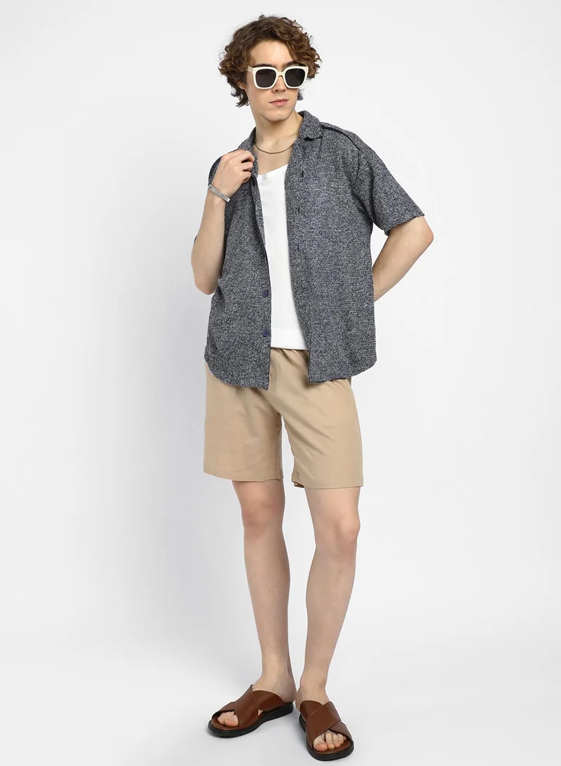 كامبوس سوترا Men's Navy Blue Unhemmed Oversized Shirt