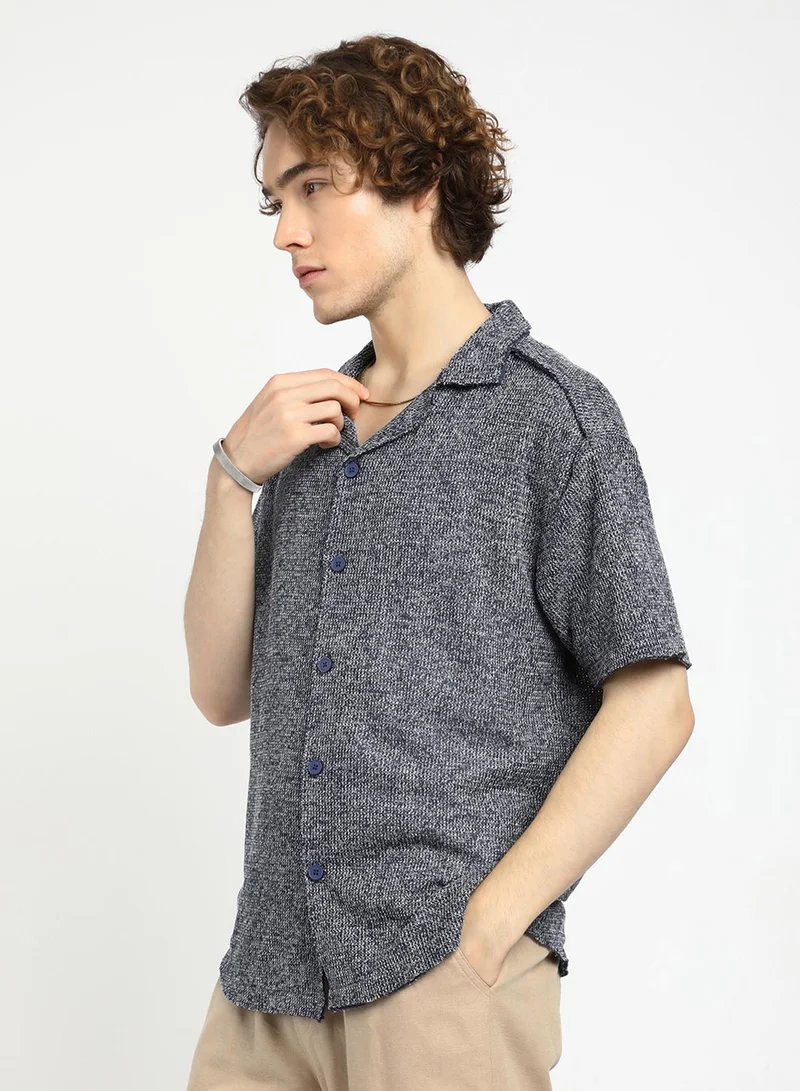 كامبوس سوترا Men's Navy Blue Unhemmed Oversized Shirt