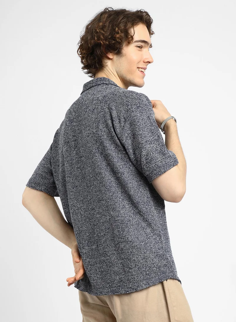 كامبوس سوترا Men's Navy Blue Unhemmed Oversized Shirt