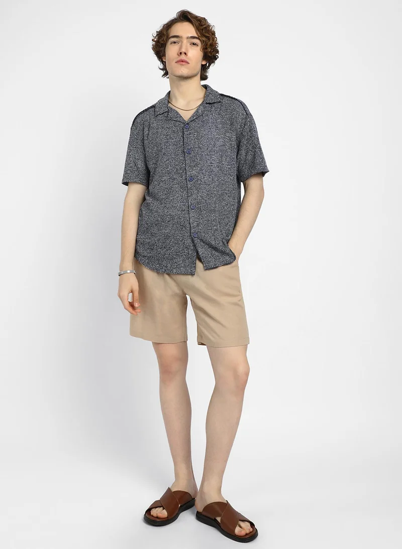 كامبوس سوترا Men's Navy Blue Unhemmed Oversized Shirt