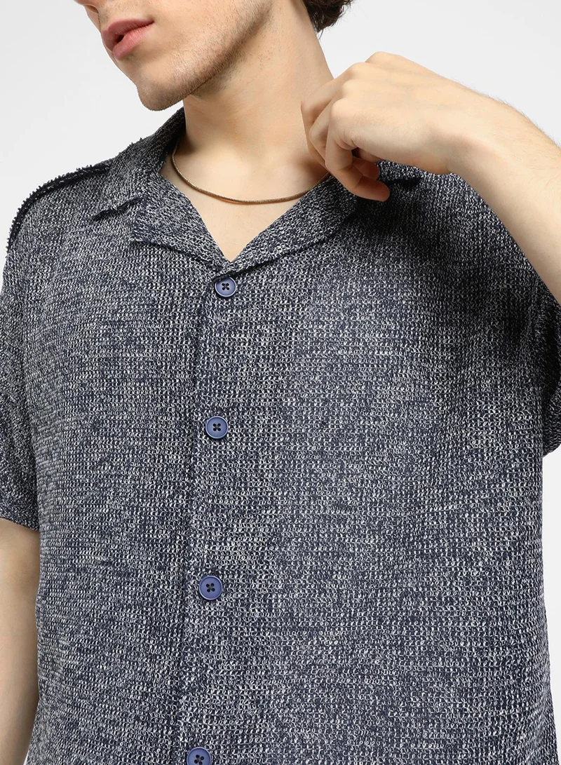 كامبوس سوترا Men's Navy Blue Unhemmed Oversized Shirt