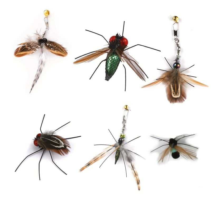 New Pet Toy Simulation Insect Feather Replacement Head Bell Cat Toy Small Flying Insect Butterfly Teasing Cat Stick Rod Cat Teaser With 6 Replacement Heads Without Battery - Image 3