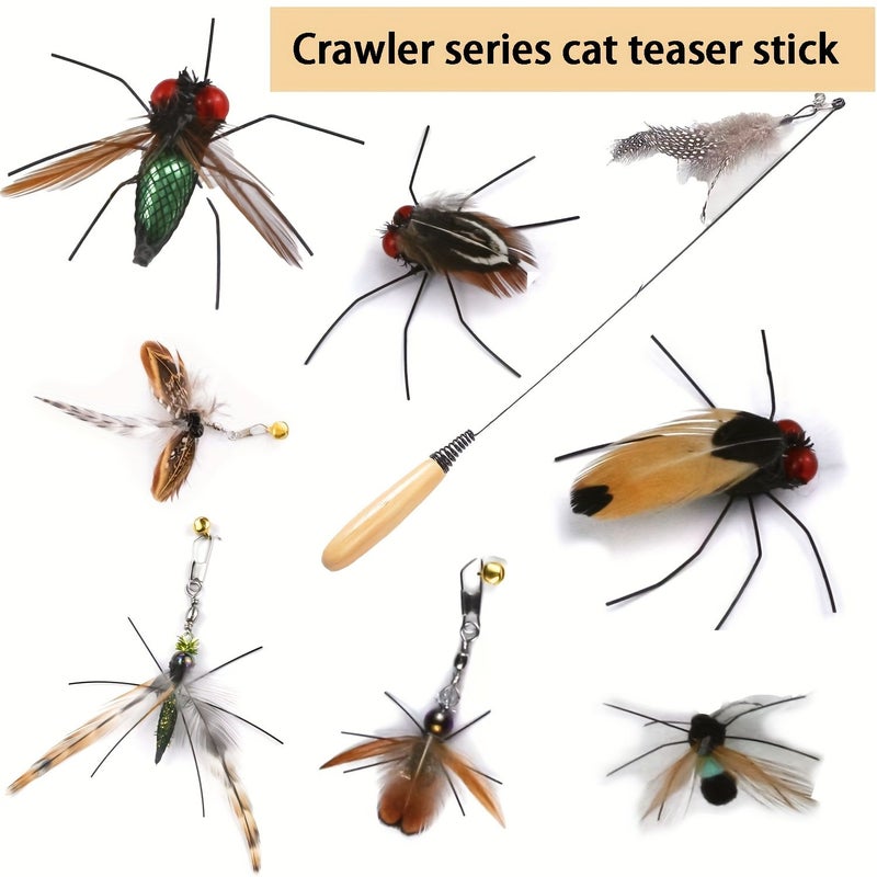 New Pet Toy Simulation Insect Feather Replacement Head Bell Cat Toy Small Flying Insect Butterfly Teasing Cat Stick Rod Cat Teaser With 6 Replacement Heads Without Battery - Image 1