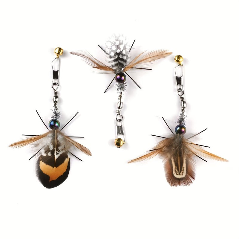 New Pet Toy Simulation Insect Feather Replacement Head Bell Cat Toy Small Flying Insect Butterfly Teasing Cat Stick Rod Cat Teaser With 6 Replacement Heads Without Battery - Image 4